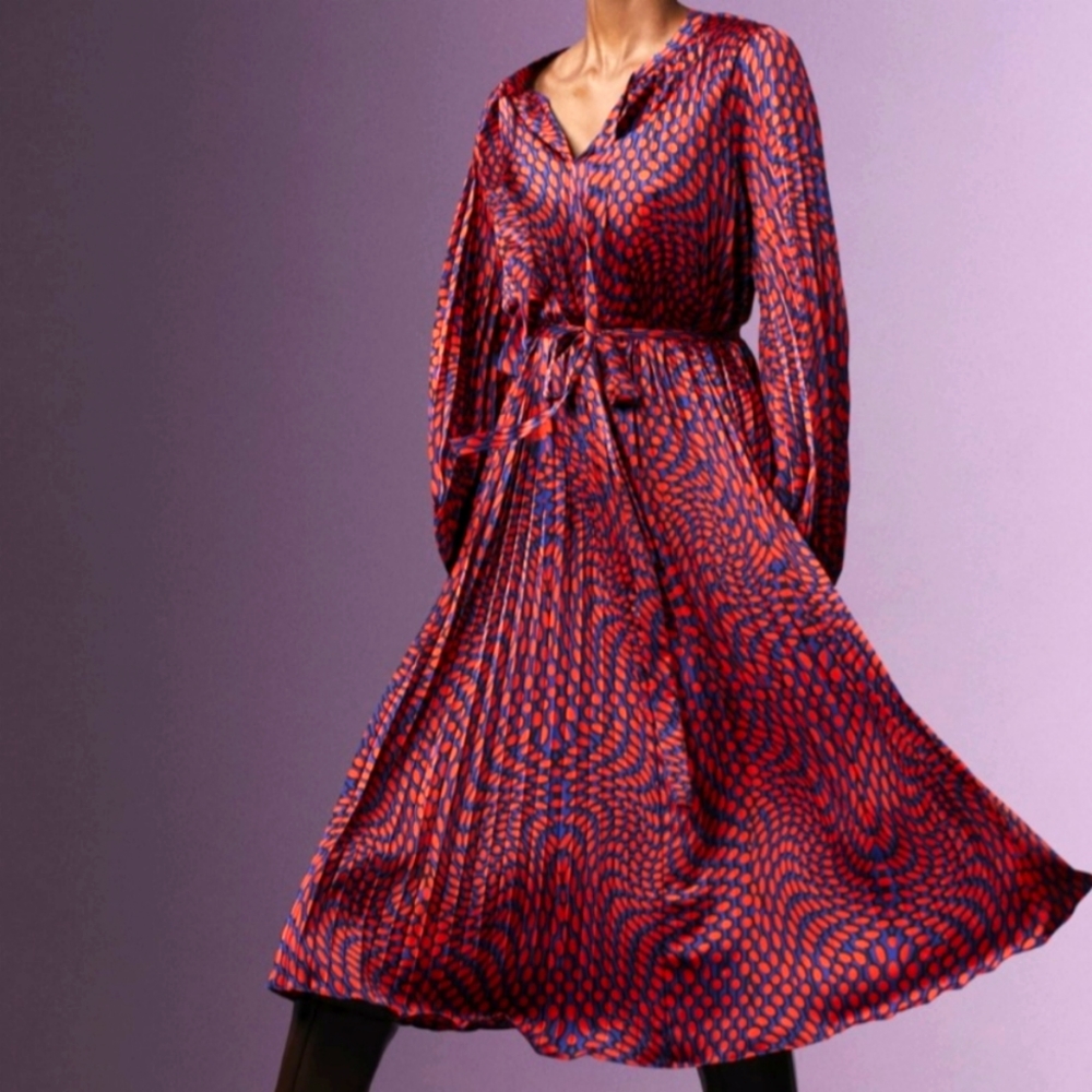 🔥FINAL PRICE 🔥NWT SCOOP NYC VINTAGE INSPIRED BLOUSON SLEEVE PLEATED MIDI DRESS